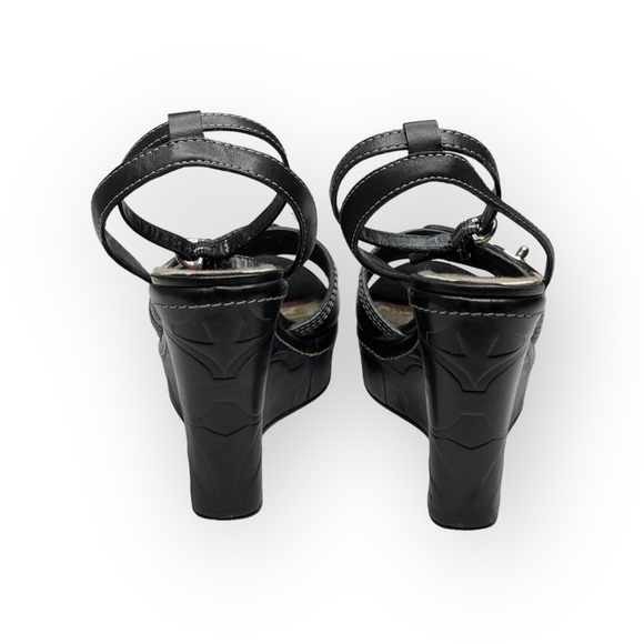 Coach ♕ Kerilyn Logo Embossed Turnlock Platform Wedge Sandals ♕ Black Leather 8M - Picture 4 of 16